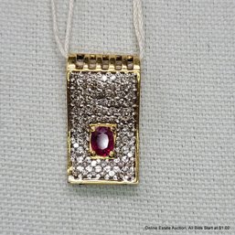 18K Yellow Gold Ruby & Diamond Slider Pendant 7.54 Grams