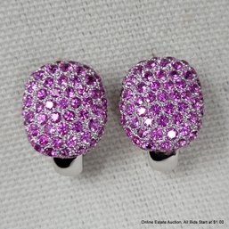 18K White Gold Pink Sapphire Pave Earrings 15.04 Grams