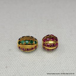 Two 18k Yellow Gold, Ruby, Sapphire & Emerald Bead Pendants 4.82 Grams