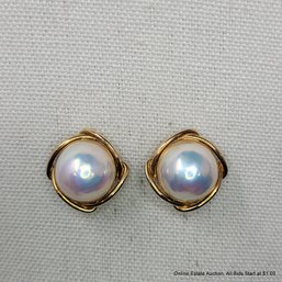 14K Yellow Gold Mabe Pearl Earrings 15.15 Grams