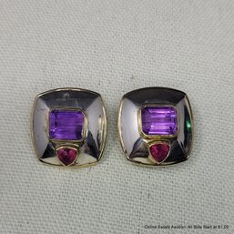 Sterling Silver, Amethyst & Rubellite Earrings 20.36 Grams