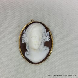 18k Yellow Gold & Shell Gioielleria Sanasi Cameo Brooch & Pendant Combination 9.08 Grams