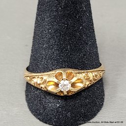 Edwardian 14K Yellow Gold & Diamond Filigree Ring  2.73 Grams