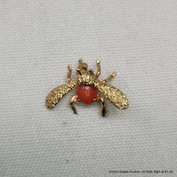 14k Yellow Gold & Coral  Bee Pendant 4.67 Grams