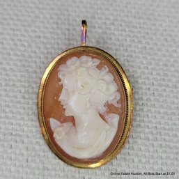 18k Yellow Gold & Shell Cameo Brooch & Pendant Combination 2.67 Grams