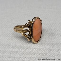 10K Yellow Gold & Coral Ring Charm Size 6.5 Total Weight 4 Grams