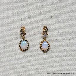 Pair Of 14K Yellow Gold & Opal Pierced Earrings Total Weight 3 Grams