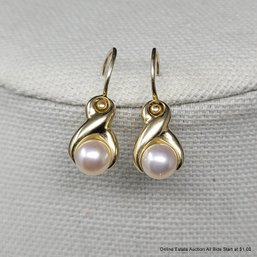 14k Yellow Gold & Pearl Earrings Total Weight 3.4 Grams