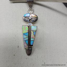 Sterling Silver & Opal Zuni Style Pendant Unsigned Total Weight 15 Grams