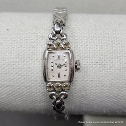 14K White Gold Hamilton Ladies Wristwatch Converted To Quartz