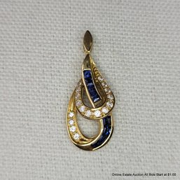 18k Yellow Gold Sapphire & Diamond Pendant Total Weight 5.01 Grams