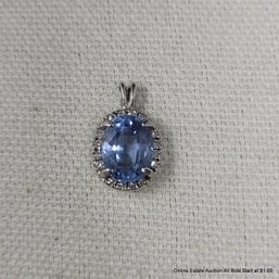 14k White Gold Diamond & Blue Topaz Pendant Total Weight 2.79 Grams