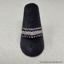 14k Yellow Gold Diamond & Sapphire Ring Size 6 Total Weight 3.20 Grams