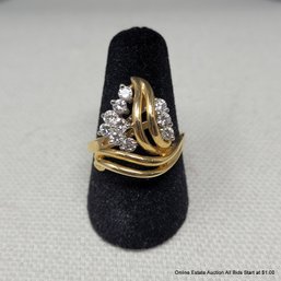 14k Yellow Gold Diamond Cocktail Ring Size 7 Total Weight 5.98 Grams