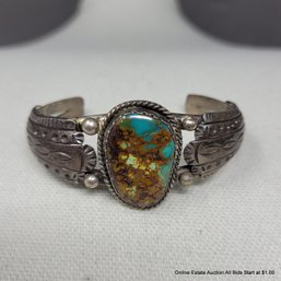 Sterling Silver & Turquoise Southwest Bracelet Cuff Total Weight 35 Grams