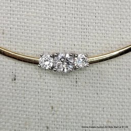 1.50 Cttw 14k Yellow Gold 3 Stone Diamond 12' Necklace Total Weight 15 Grams