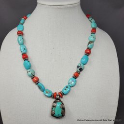 Coral & Turquoise Chunky Statement Necklace