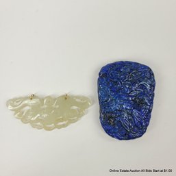 2 Old Chinese Lapis & Nephrite Pendants