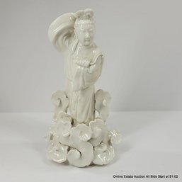 Old Chinese Blanc De Chine Figure Amidst Clouds (missing Hand)