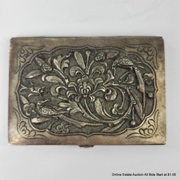 Chinese Sterling Silver Card Case With Birds & Flowers Unmarked
