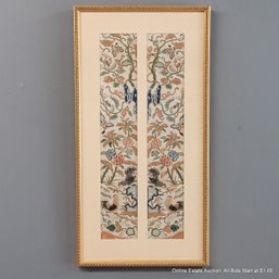 Fine Chinese Pair Of Forbidden Stitch Embroidered Sleeve Panels Framed