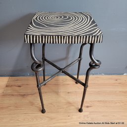 Larry Halvorsen Wrought Iron & Ceramic Scraffito Short Table (LOCAL PICKUP ONLY)