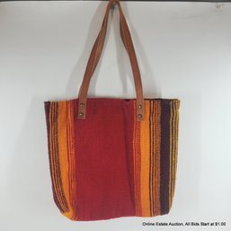 Vida Nueva Wool Woven Zippered Tote With Leather Handles