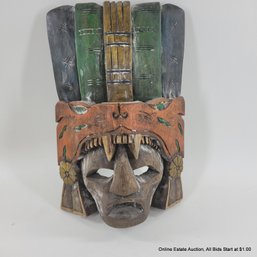 Vintage Mayan Style Carved & Painted Wood Mask