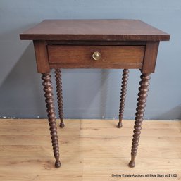Mahogany Side Table With Single Drawer And Bobbin Turned Legs (LOCAL PICKUP ONLY)