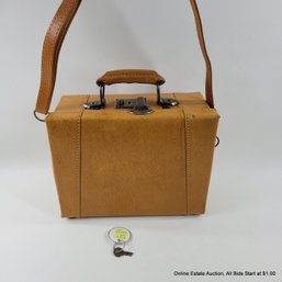 Vintage Leather Satin Lined Travel Case With Shoulder Strap & Key