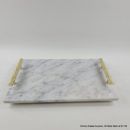 Atapco Carrara Marble Tray With Brass Handles