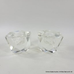 Pair Of Faceted Glass Candlestick Holders