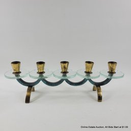 Mid-Century Brass & Glass Candelabra