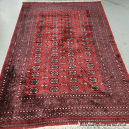 Vintage Hand Knotted Wool & Cotton Bokhara Carpet: 9' 5' X 6'4'