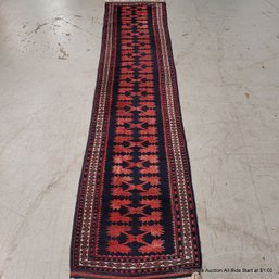 Hand Knotted Wool & Cotton Runner Carpet: 9' 7 ' X 2' 2'