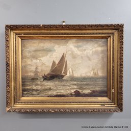 Antique Oil On Canvas Unsigned Maritime Scene