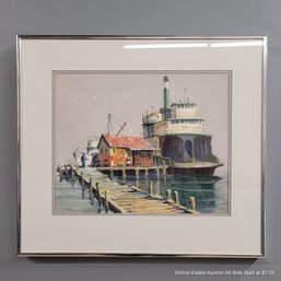 Watercolor On Paper By Coe Titled Ferry For Sale