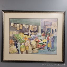 Joan Rudell 1983 Watercolor On Paper Market Scene (LOCAL PICKUP OR UPS STORE SHIP ONLY)