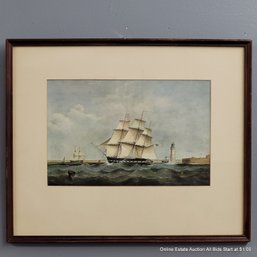 Offset Lithograph S. Walter Full Rigged Ship Champlain