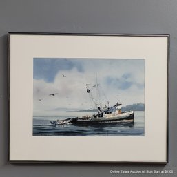 Watercolor On Paper J. Reeves Fishing Boat Genius