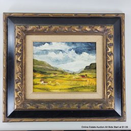 Oil On Canvas Panel Painting By Ann Rugh Carmel California Titled Farmland