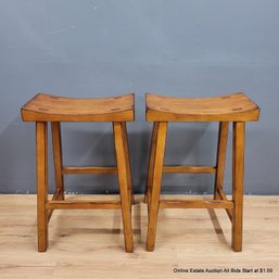 Pair Of Pottery Barn Tibetan Counter High Bar Stools (LOCAL PICKUP ONLY)
