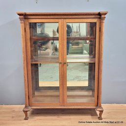 Vintage Oak Curio Cabinet With Mirrored Back (LOCAL PICKUP ONLY)