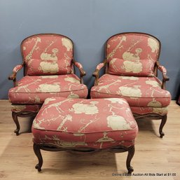 Ethan Allen French Provincial Upholstered Chairs & Ottoman (LOCAL PICKUP ONLY)