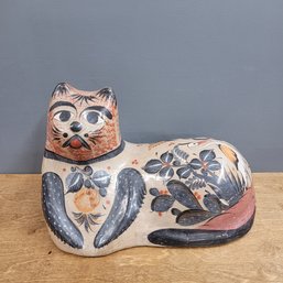 Large Ceramic Folk-painted Cat Sculpture