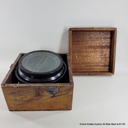 Antique Gimbaled Ships Compass In Mahogany Case