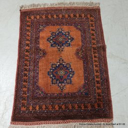 Vintage Hand Knotted Wool Carpet 5' X 3.5'