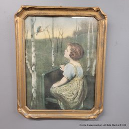 Vintage Chromolithograph In Piecrust Frame