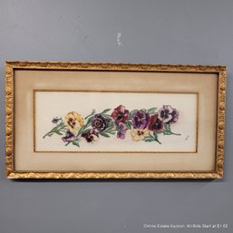 Watercolor On Paper Of Pansies Signed EFK In Gold Frame