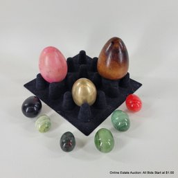 9 Stone Wood & Brass Eggs